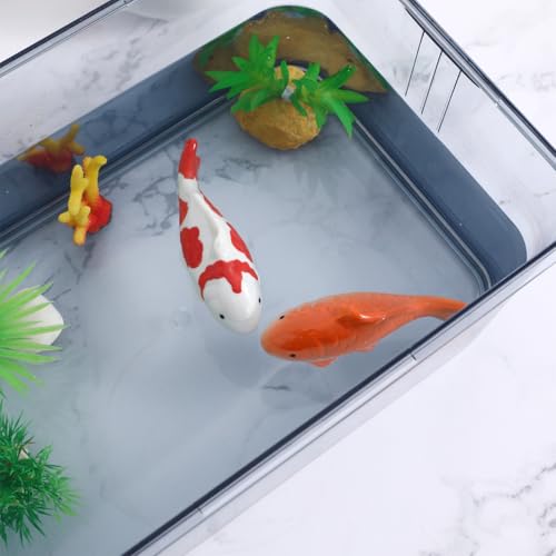 INOOMP 2pcs Ceramic Floating Fish Artificial Aquarium Floating Realistic Floating Koi Fish Figurines for Indoor or Outdoor Decor Desktop Ornaments