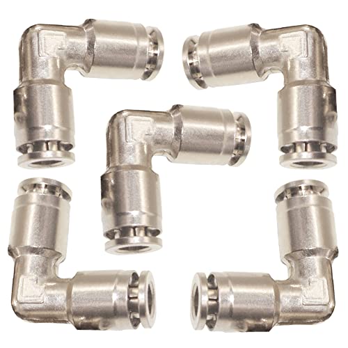 Pneumatic Push To Connect Fittings Heavy Duty Elbow Quick Air Fittings 1/2 inch x 1/2 inch Tube OD Nickel Plated Brass Quick Connect Fittings PV-1/2 (5 Pack) - size: 1/2" OD(5Pcs), style: Elbow
