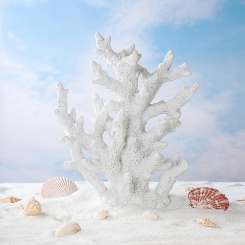 Artificial Coastal Dorm Fish Aquarium Coral Ornament Decor Realistic Aquatic Plant Marine Themed Gifts for Beach Coastal, Living Room, Bathroom- White - color: White