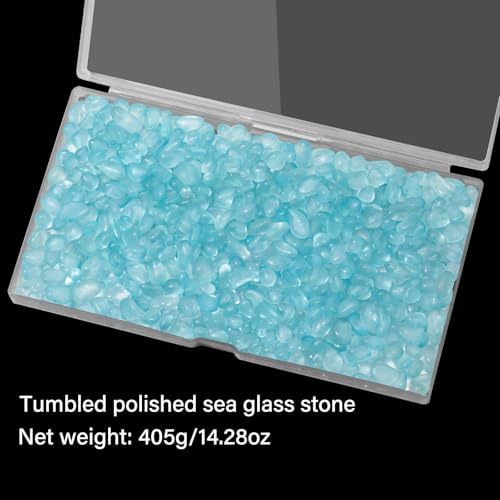 QEQEKAKA Sea Glass Stones for Crafts About 1LB (405g/14.28oz) Glass Pebbles Gemstones Bulk for Beaching Wedding DIY Decoration Aquarium Turtle Tank Vase Filler - color: Ice Blue, size: 1LB (405g/14.28oz)