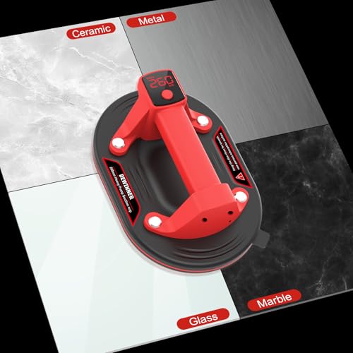 DEWINNER 10" Electric Glass Suction Cup Lifter, 600 LBS Max Load Vacuum Glass Lifter with 1200mAh Battery, Auto Start Pump, Industrial Strength Vacuum Suction Cup for Glass, Tile, Granite, Metal - color: Red3