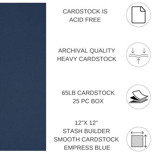 PA Paper Accents Stash Builder Cardstock 12" x 12" Empress Blue, 65lb colored cardstock paper for card making, scrapbooking, printing, quilling and crafts, 25 box - color: Empress Blue