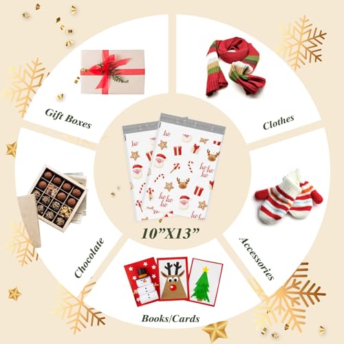 Fuxury Christmas Poly Mailers 10x13 Inch 50Pcs,Shipping Bags for Clothing,Strong Adhesive Shipping Envelopes for Small Business, Self Seal Poly Bag Mailing Envelopes White Santa Gift Decor - color: White Christmas Santa, size: 10x13'' 50pcs