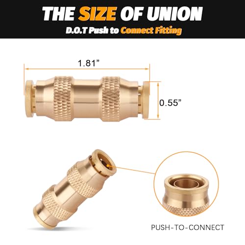3/8" Dot Push-To-Connect Fittings (Three-eighth of an inch) Air Fittings Straight Union 3/8" Tube OD Brass Push Air Brake line fittings for Trucks Trailers and Industrial Use (4 Pack) - color: 4PCS DOT Push-to-Connect, size: 3/8" Od