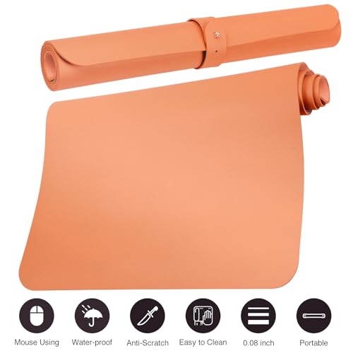 Boutilon Leather Desk Pad Protector,Non-Slip Mouse Pad,Laptop Desk Pad,Office Mouse Mat,Waterproof Leather Desk Blotter,Desk Writing Pad for Office and Home (S-Orange Pink,24"x 14") - color: Orange Pink, size: S 24" x 14"
