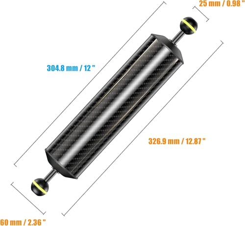 Sea frogs Carbon Fiber Float Arm D60mm, 12'', for Ultralight, Aquatic Arm, Buoyancy Provided 580g, Underwater Camera System Diving Tray Video Light/Strobe GA-8 - color: D60mm, 12'' Carbon Fiber Float Arm