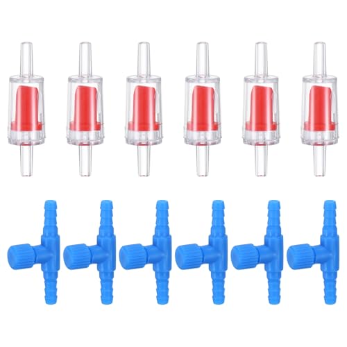 M METERXITY 6-Set Aquarium Air Valve, for 3/16" Airline Tubing Non-Return PVC Aquarium Air Control Valves W Check Valves for Fish Tanks/Aquaculture, Regulators Air Pump Adjustable Valve [Blue] - color: Blue, Red