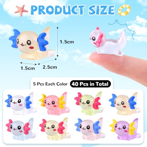 40PCS Mini Resin Animals Colorful Tiny Axolotls Glow in Dark, Miniature Figures to Hide, Little Animal Small Figurines for Topper Desk Garden Dollhouse Landscape Aquarium Ornaments Crafts & Decor - color: Glow in Dark Axolotls-40pcs