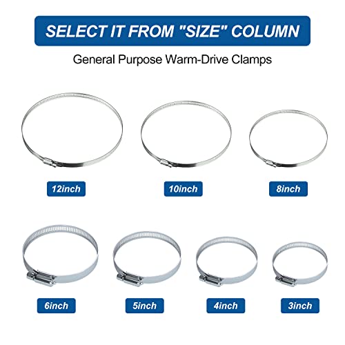 6Pcs 3" Stainless Steel Hose Clamp - Adjustable Worm Gear Hose Clamps for Pipe, Fuel Line, Intercooler, Tube and Automotive Plumbing - style: 3 Inch