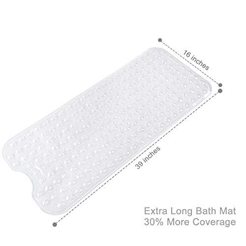 TEESHLY Bathtub Mats for Shower Tub, Extra Long Non-Slip 39 x 16 Inch Bath Mat with Drain Holes and Suction Cups, BathMat for Bathroom with Machine Washable (Clear) - color: Clear