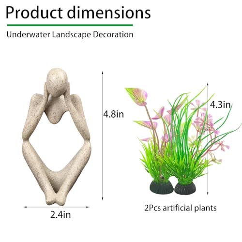 Sandstone Statue Fish Tank Ornaments, Small Fish Aquarium Decorations Home Decor for Goldfish Shrimps, Thinker - color: Thinking