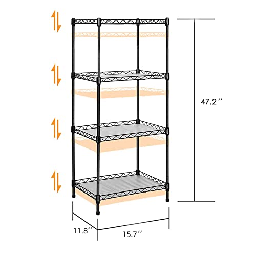 Best 4-Tier Wire Shelving - Black - Heavy Duty Shelf - Kitchen Storage Shelves, Wire Shelving Unit with Baskets Storage Rack Corner Shelf Shelving Adjustable Storage Shelf, 11.8" D x 15.7" W x 47" H - size: 4-Black Shelf