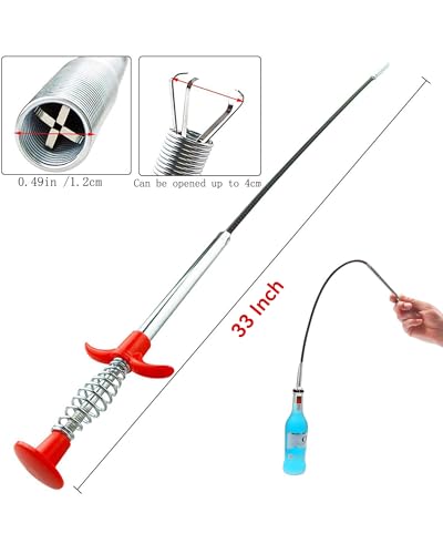 Drain Snake Clog Remover Tool, 3 Plastic (20 Inches) and 1 Stainless Drain Snakes (33 Inches) Included, Effectively Clean Hair and Other Clog for Toilet, Kitchen Sink, Bathroom Tub - style: 33 IN