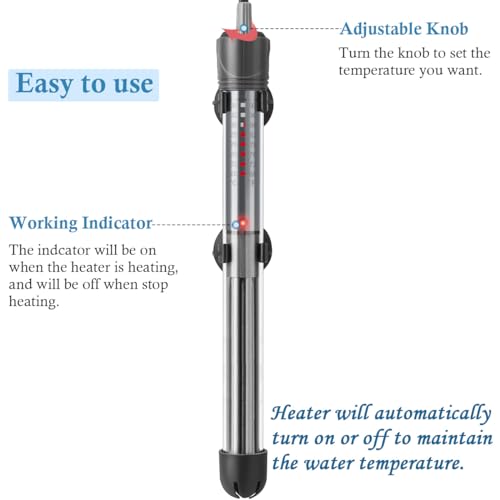 HITOP 300W Adjustable Aquarium Heater, Submersible Fish Tank Heater Thermostat with Suction Cups for 45-65Gal - size: 10.4in-300w