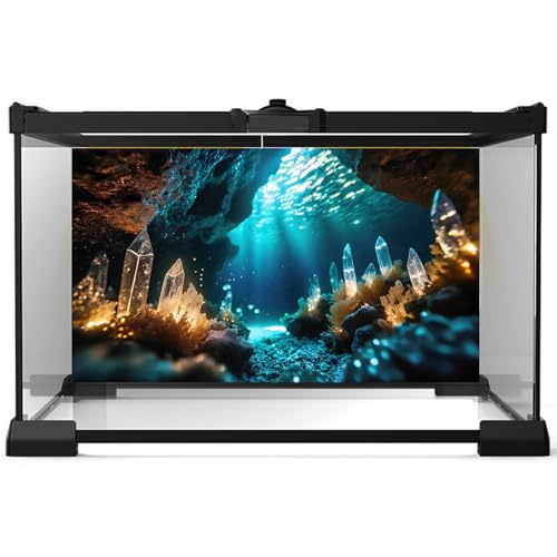 Aquarium Background Under Water Cave with Crystal Terrarium Backdrop Cave Style Rock Sunlight Rays Fish Tank Background Reptile Habitat Backdrop Wallpaper Poster Decor Vinyl 24x12in - color: Ice-Blue, size: 24(W)x12(H)inches/ 60(W)*30cm(H)