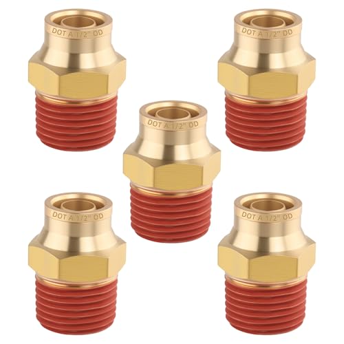 5PCS Quick Push to Connect Fittings, Brass Union Straight DOT Approved 1/2" Tube OD x 1/2" NPT Thread Air Line Adapter for Truck Trailers and Air Brake System - size: 1/2" OD x 1/2" NPT, style: Quick Push Straight-5PCS
