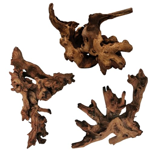 3 Pcs Natural Driftwood for Aquarium 7-12 Inch Driftwood Branches Bearded Dragon Accessories Reptiles Aquarium Decoration Assorted Size Natural Habitat Decor Wood for Lizad