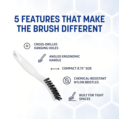 SPARTA Flo-Pac Grout Brush with Nylon Bristles, Scrubber with Handle for Bathroom and Kitchen Tile, 8", White - color: White, size: 8 Inches