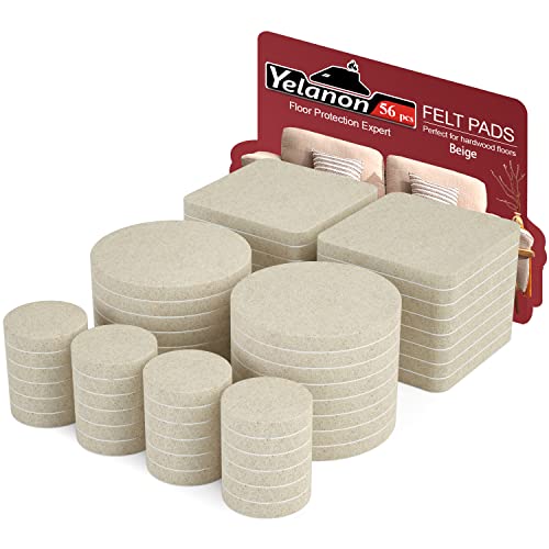 Yelanon Felt Furniture Pads -56 Pcs(1+2)” Premium Felt Pads for Chair Legs Furniture, Floor Protectors for Hardwood Floors, Beige - size: 56 pcs 1" & 2" Mixed Beige
