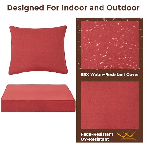 FUNHOME Outdoor Seat Cushion Set 24 x 24 x 4 Inch,Water Resistant Outdoor Chair Cushions for Patio Furniture,Thick Deep Seating Pads for Outside Chair Sofa Couch, Sangria Red - color: Sangria Red