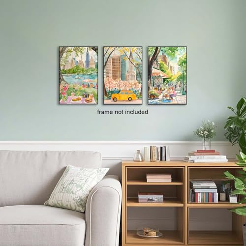 XLARTMY New York City Poster Travel Wall Art Canvas Watercolor NYC Central Park Landmarks Artwork Decor Painting Prints Pictures Set of 3 for Bedroom Living Room Bathroom Office 16x24in Unframed - color: Watercolor City, size: 16x24in Poster