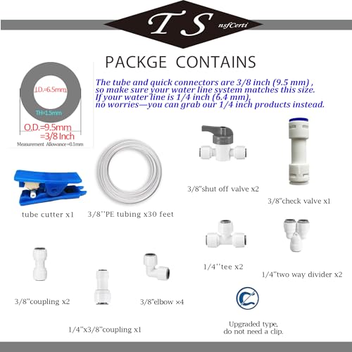NSF 3/8 Inch Water Line Tubing and Push to Connect Fittings for Reverse Osmosis Water Filter, 15 pcs Connectors + 30 Feet Tubing, Food-Grade POM Material, BPA-Free - style: 3/8"(15pcs+30feet)