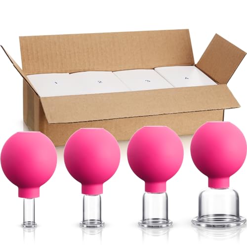 BBTO 4 Pieces Glass Cupping Set Glass Silicone Cupping Cups Massage Vacuum Suction Cupping Cups for Body Face Leg Arm Back Shoulder Muscle and Joint Pain (Rose) - color: Rose