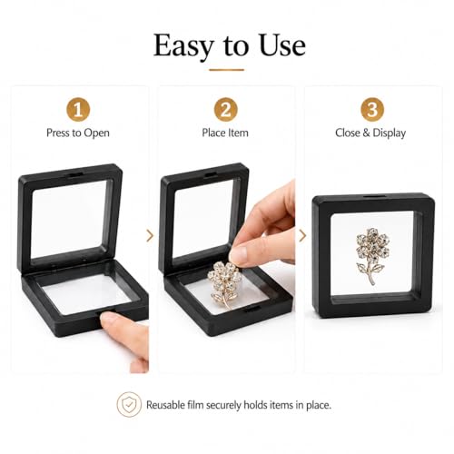 6 Pack 3D Floating Display Case, Freestanding Clear Suspension Frame and Jewelry Holder for Challenge Coins, Enamel Pins, Rocks, Rings and Plant Specimens - color: White, size: 3.5*3.5*0.8