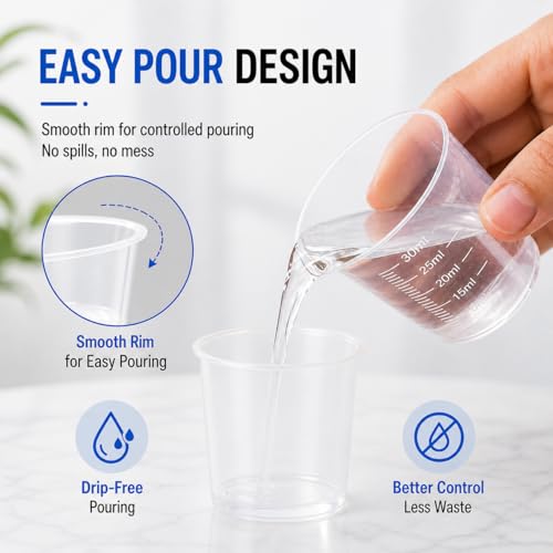 10pcs 30ml Plastic Liquid Measuring Cups Transparent Clear Plastic Graduated Kitchen Cooking Medicine Measure Tool - size: 10 Count, 30 ml