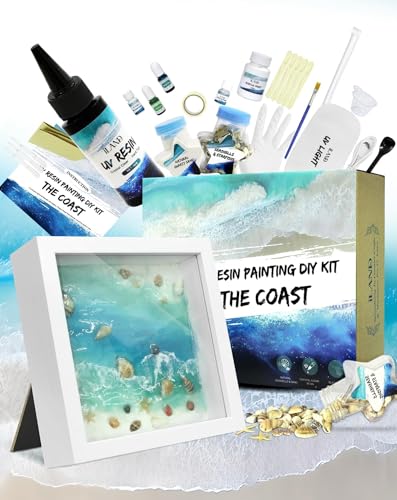 iLAND Crafts For Adults Women Teen Girls Ocean Beach UV Resin Kit for beginners Arts and Crafts for adults Resin Art Project DIY Sea Crafting Making Set Unique Artist Woman Gifts on Christmas Romantic - color: White Color Frame Resin Craft