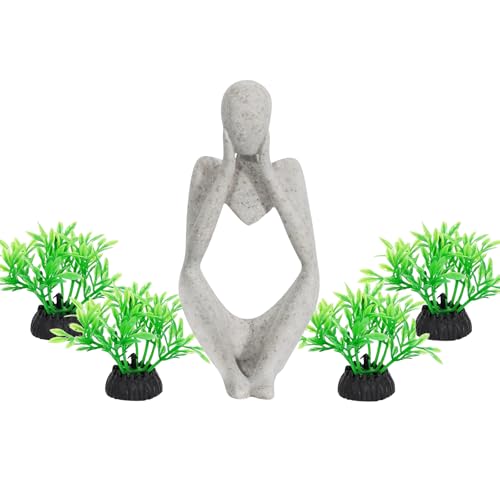 Meditation Buddha Statue Aquarium Decor with Small Plastic Grass Fish Tank Ornament for Betta, Goldfish, and Freshwater Tanks