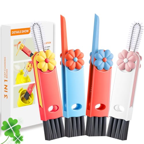 3 in 1 Cup Lid Cleaning Brush, Multifunctional Gap Cleaning Brush, Home Kitchen Crevice Brush, Portable Bottle Cleaner Brush for Cleaning Tight Spaces, Bottle Gaps, Travel Mug Caps(4 PCS)