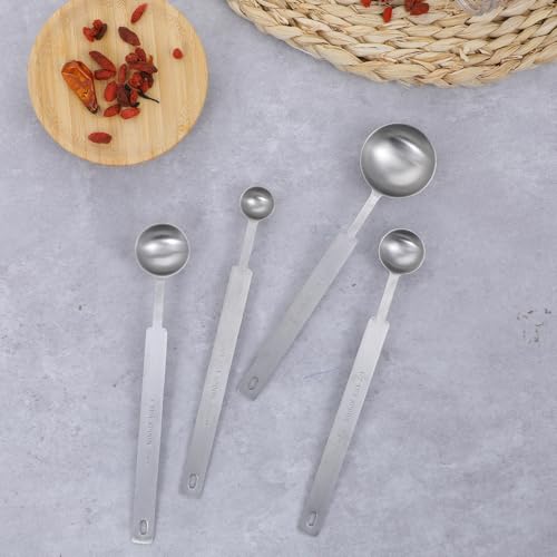 4 Pcs Long Handle Measuring Spoons Set Stainless Steel Measuring Spoon Set Metal Coffee Scoop Tablespoon Teaspoon for Liquid Solid Powder Ingredients (1/4 tsp, 1/2 tsp, 1 tsp, 1 tbsp)