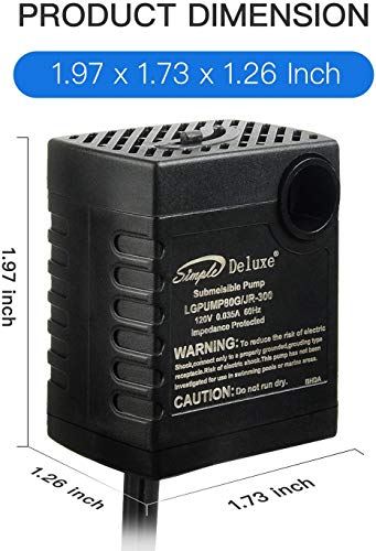 Simple Deluxe 80 GPH Submersible Pump with Adjustable Intake & 6' Waterproof Cord for Hydroponics, Aquaponics, Fountains, Ponds, Statuary, Aquariums & more, Black (Pack of 2) - size: 80GPH-Standard-Pack of 2