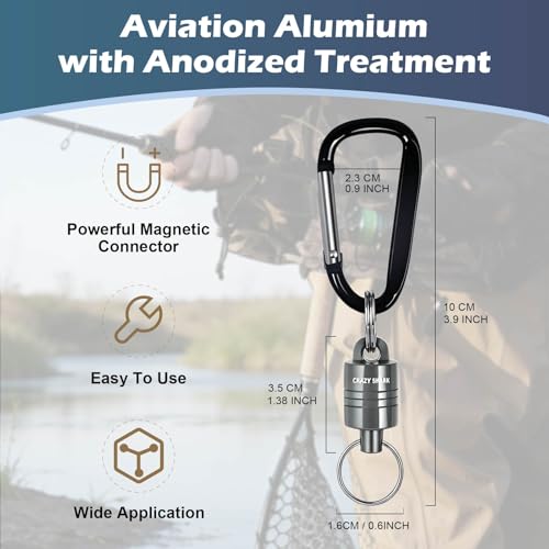 Magnetic Net Release for Fly Fishing, Aluminum Magnetic Quick Release Keychain, Fly Fishing Net Magnet Holder Retractor with Carabiner