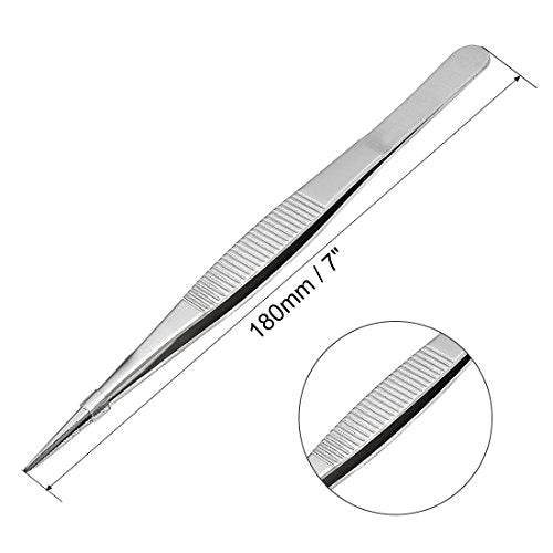 uxcell 5 Pcs 7-Inch Stainless Steel Straight Pointed Tweezers with Serrated Tip Daily Garden Tool