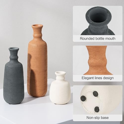 Ceramic Vase Set, 3Pcs Flower Vases for Modern Boho Farmhouse Decor, Decorative Vases for Pampas Grass & Dried Flowers, Distressed Finish - color: G