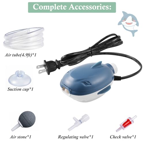 Dirvin 2W Silent Aquarium Air Pump -45GPH Small Fish Tank Bubbler, Adjustable Aquarium Aerator with Accessories for 5-20 Gallon Fish Tank