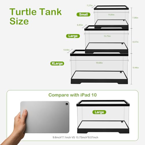 Small Turtle Tank Kit,All in One Red Eared Slider Aquarium,PC Aquatic for Baby Tortoise,Fishes and Amphibians, Includes Silent Filter,Filter Plates,UVB Lamp,Bulb,Plants,Stone,Basking Platform - size: Small(11.8*7*7.1inch)