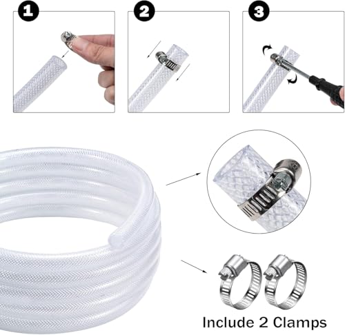 DAVCO Braided Clear Vinyl Tubing 5/8" ID 100 ft PVC Reinforced Plastic Hose | Heavy Duty, with 2 Stainless Clamps, Flexible, High Pressure, Poly Braided Reinforced Plastic PVC Tube, Non-toxic, BPA Free - size: 5/8"ID, style: 100 Feet