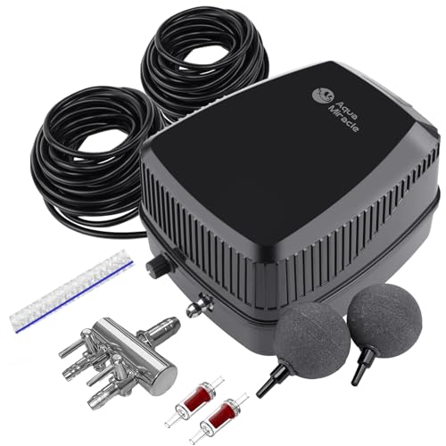 AquaMiracle All-in-One Koi Pond Aerator for Outdoor Ponds up to 1500 Gallons, Pond Air Pump Pond Aeration System with 2-Outlet Manifold Airline Tubing Air Stones Check Valves - size: Up to 1500 Gallon
