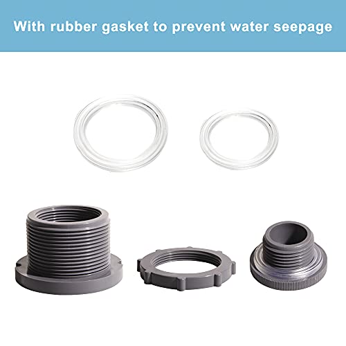 Ququyi 1.5 Inch PVC Bulkhead Water Tank Connector Adapter Fitting with Plugs Thru-Bulk Pipe Fitting for Rain Barrels, Aquariums, Ponds(Set of 2) - size: 1.5"-2pcs