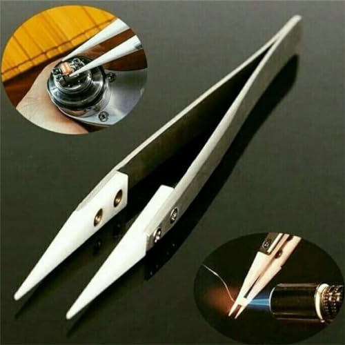 FEITA Precision Pointed Ceramic Tweezers - Temperature Resistant and Anti-Magnetic White Fine Pointy Ceramic Tips Twizzers - For Electronic Repair, DIY Crafting Hobby Tools - 1 Pc - color: White Head