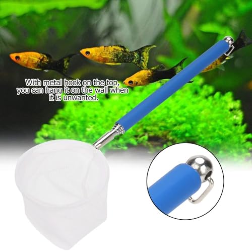 20-57.5cm Stainless Steel Adjustable Aquarium Fish Shrimp Net with Wall Hook Expandable Fishing Net for Tank Cleaning and Hexapod Catching - style: Blue Round Net