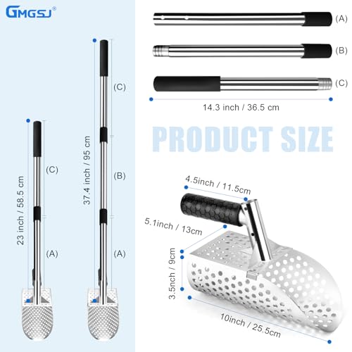 Sand Scoop for Metal Detecting, Stainless Steel Metal Detector Scoop with Long Steel Handle, Metal Detector Accessories, Sand Sifter for the Beach, Large 2
