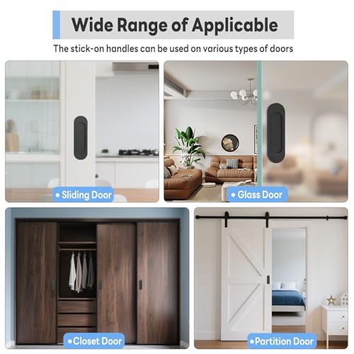 2 Pack Self Stick Sliding Door Handles, Aluminum Alloy 4 Inch Self Adhesive Cabinet Knobs for Push-Pull Glass Barn Doors, Closets, Wardrobes, Windows (2, Black) - color: Black