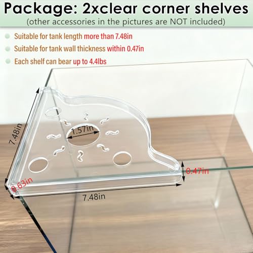 2Pack Clear Aquarium Plant Holder Top Haning Aquarium Corner Shelf Fish Tank Plant Holder for Aquatic Plants Storage Rack Floating Shelves for Fish Tank Decorations Accessories