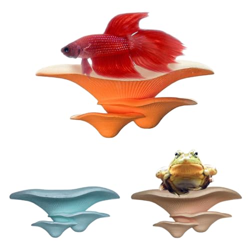 Mushroom Betta Perch Hammock | Suction Cup Aquarium Decor & Enrichment for Bettas | Resting Spot & Fish Tank Decoration (Beige) - color: Beige