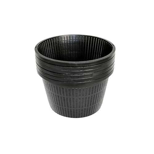 8.5-Inch Round Aquatic Plant Baskets - 6 Pack Durable Black Plastic Mesh Pond Containers for Live Aquarium Plants, Pond Planting & Hydroponic Pots