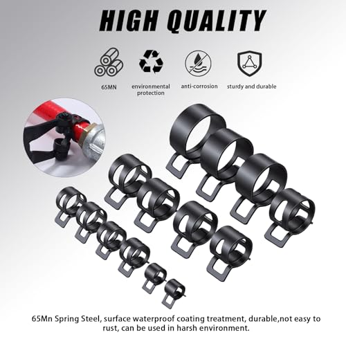 130Pcs 6-25mm Spring Hose Clamps Kit With Pliers, Black Small spring Clamp，Constant Tension Steel Clamps for Automotive Fuel Lines, Silicone Vacuum Hoses，Low-Pressure Air Clips - style: 130 pcs